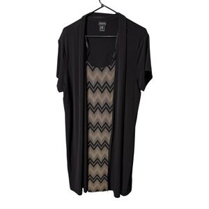 En Focus Women Black Gold Chevron Mock 2-Piece Cardigan Dress Size 20W Plus